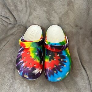 Rainbow tie dye Crocs